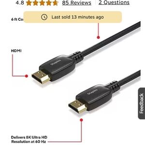 Lot 2 x premium 4K HDMI Cable 5' ft long new black